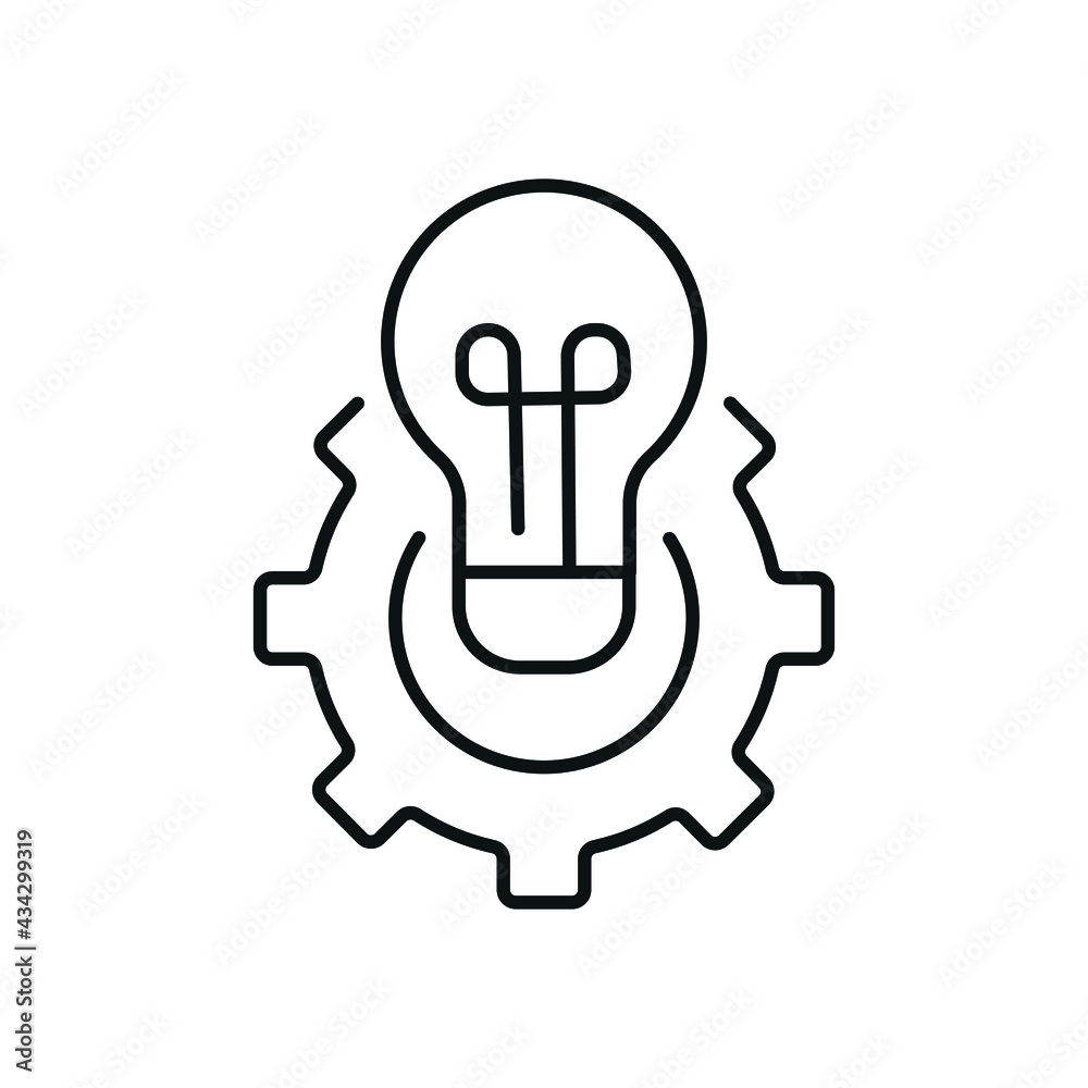 Light bulb with gear linear icon. Idea concept. Thin line customizable illustration. Vector isolated outline drawing. Editable stroke Light bulb with gear linear icon. Idea concept. Thin line customizable illustration. Vector isolated outline drawing. Editable stroke