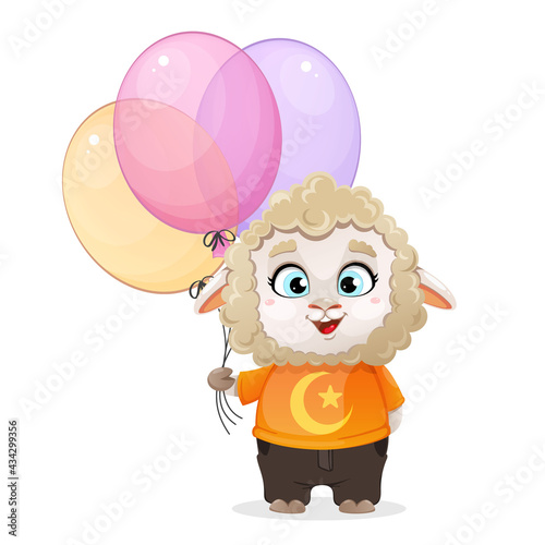 Eid al-Adha Mubarak. Funny cartoon character ram