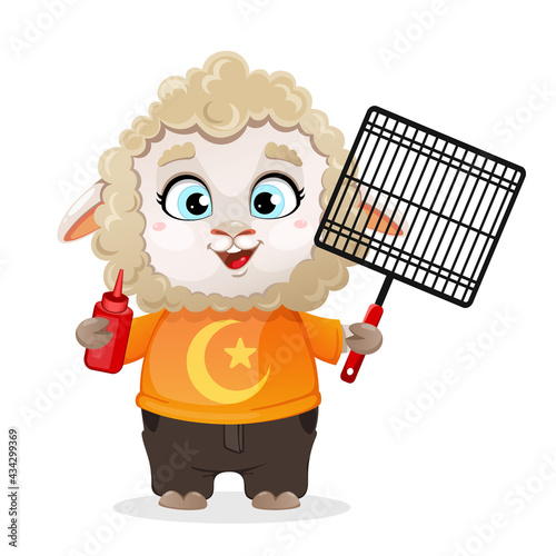 Eid al-Adha Mubarak. Funny cartoon character ram