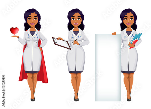 African American female doctor wearing white coat