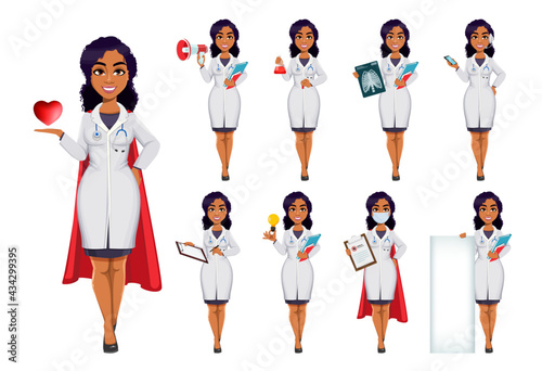 African American female doctor wearing white coat