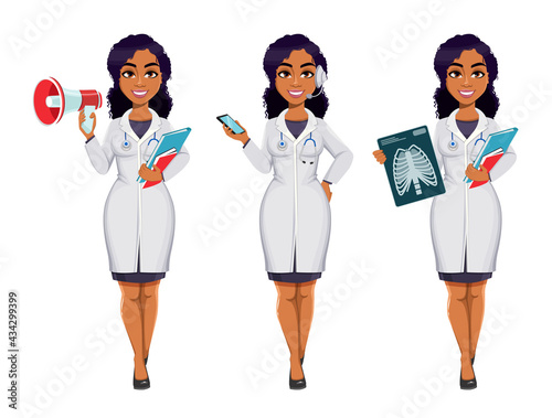 African American female doctor wearing white coat