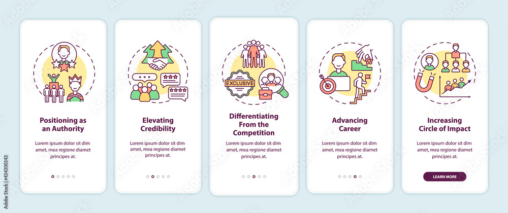 Personal brand tasks onboarding mobile app page screen with concepts ...