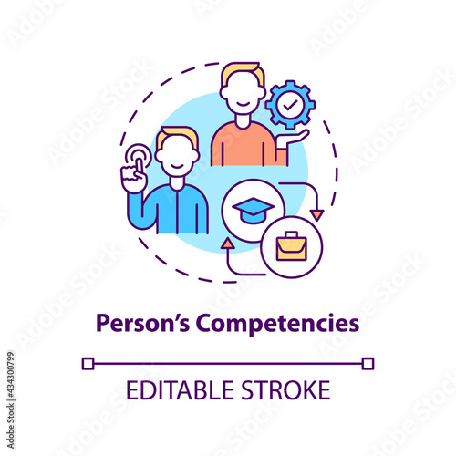 Person competencies concept icon. Experienced specialist skills and knowledge. Professional growth idea thin line illustration. Vector isolated outline RGB color drawing. Editable stroke