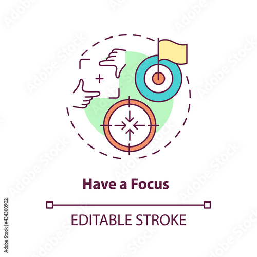 Have focus concept icon. Clarity of business vision, goal setting. Target marketing. Personal development idea thin line illustration. Vector isolated outline RGB color drawing. Editable stroke