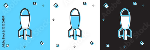 Set Rocket launcher with missile icon isolated on blue and white, black background. Vector