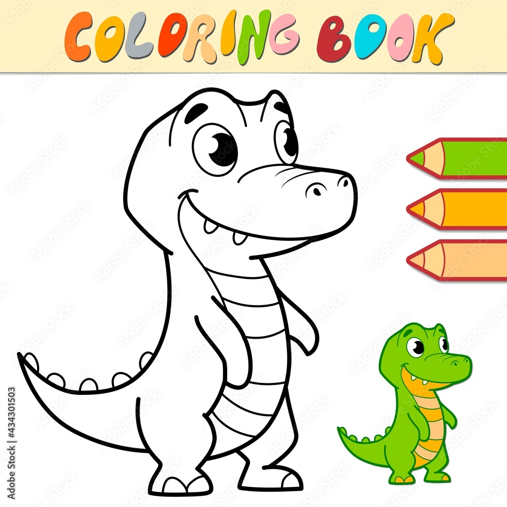 Fototapeta premium Coloring book or page for kids. crocodile black and white