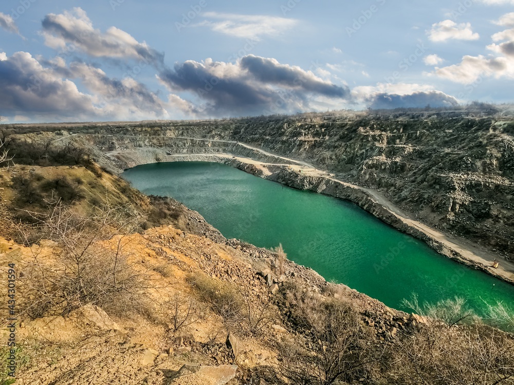 Abandoned mining quarry. The mines are filled with water