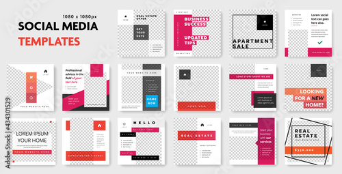 Big pack of social media templates, instagram post bundle for business, square web banners for company, real estate layouts for agents