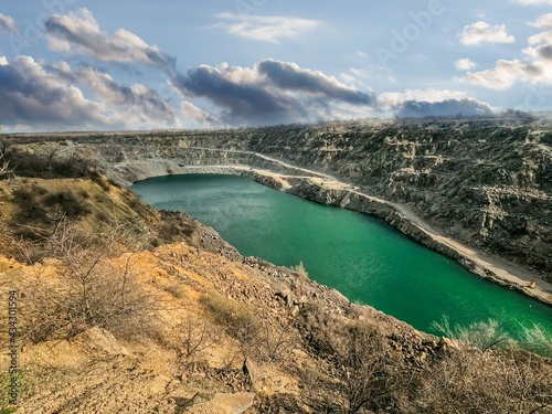 Abandoned mining quarry. The mines are filled with water