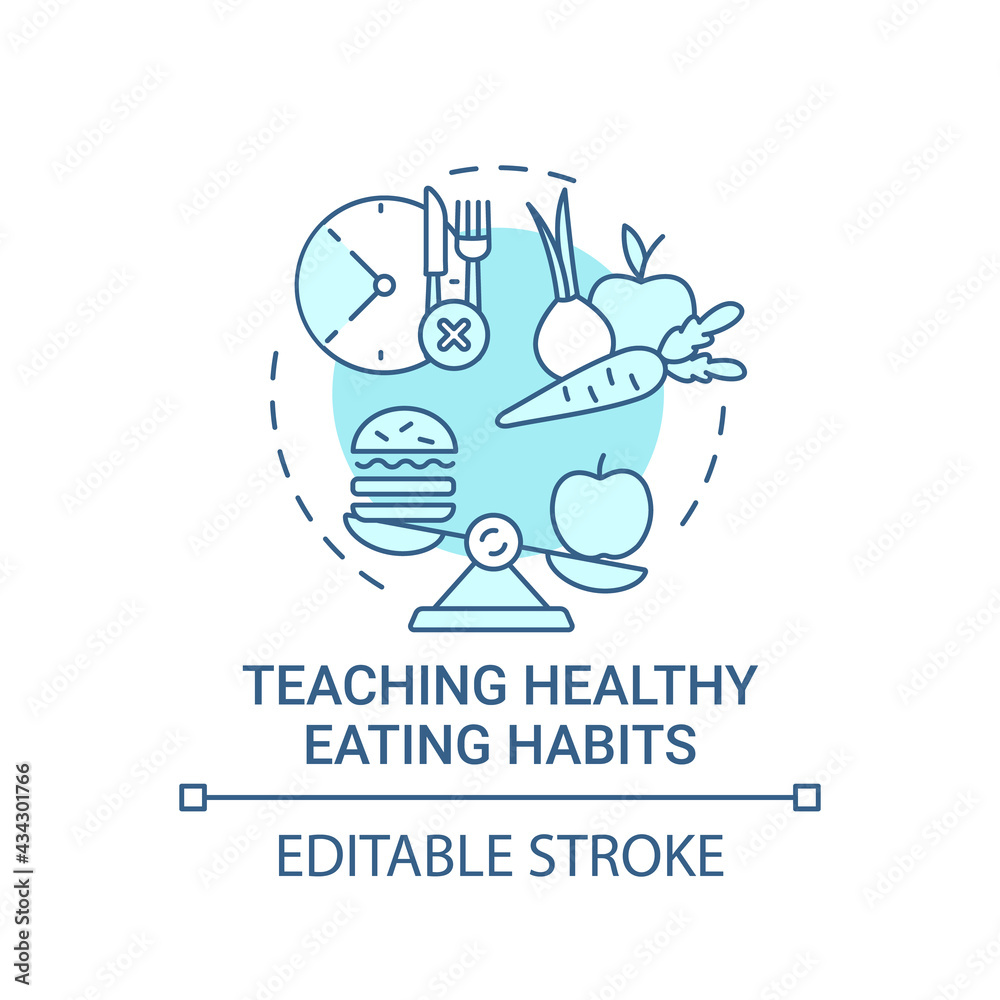 Teaching healthy eating habits concept icon. Improving everyday foods. Getting vitamins and nutritions idea thin line illustration. Vector isolated outline RGB color drawing. Editable stroke