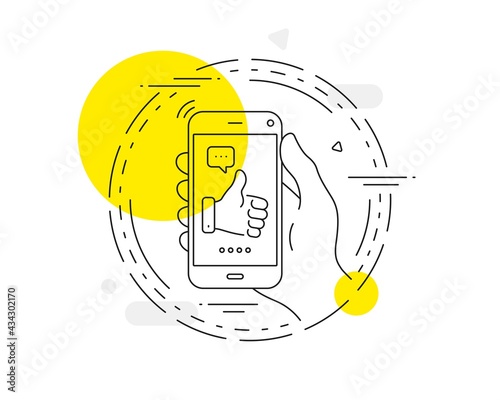 Like hand line icon. Mobile phone vector button. Thumbs up finger sign. Gesture symbol. Like hand line icon. Abstract concept badge. Vector
