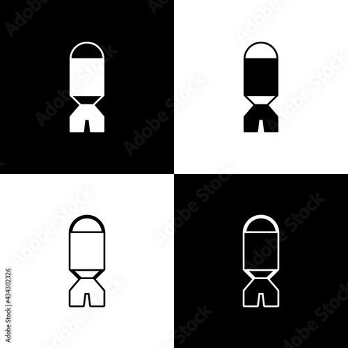 Set Rocket launcher with missile icon isolated on black and white background. Vector