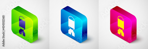 Isometric Rocket launcher with missile icon isolated on grey background. Square button. Vector