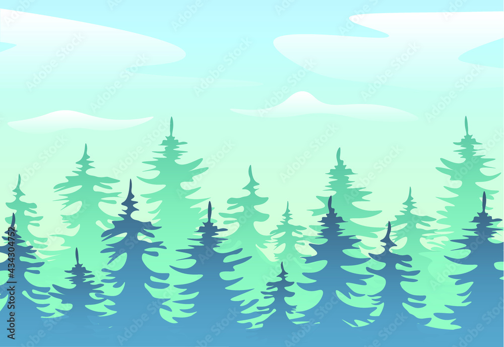 Obraz premium Forest silhouette with two layers and blue sky.