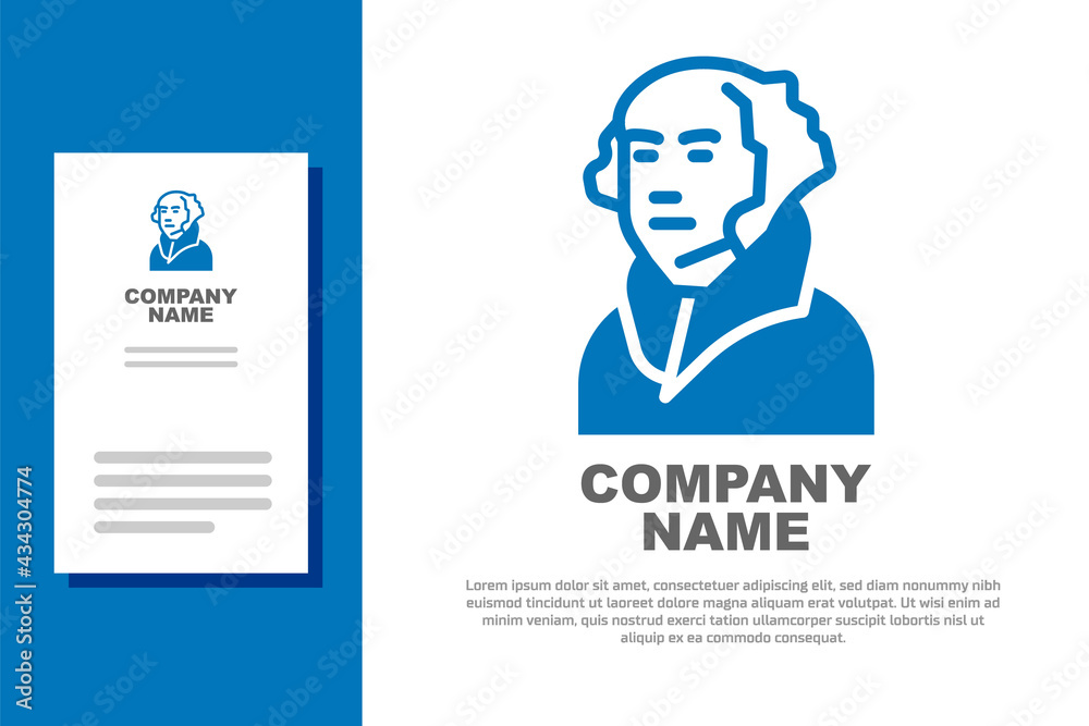 Blue George Washington icon isolated on white background. Logo design template element. Vector