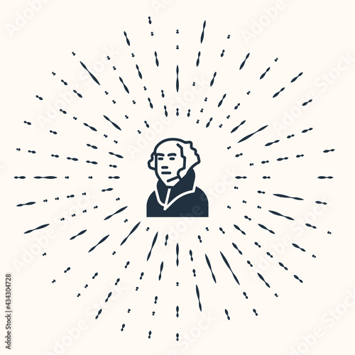 Grey George Washington icon isolated on beige background. Abstract circle random dots. Vector