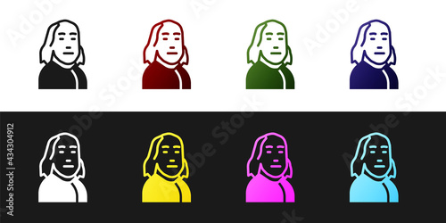 Set Benjamin Franklin icon isolated on black and white background. Vector