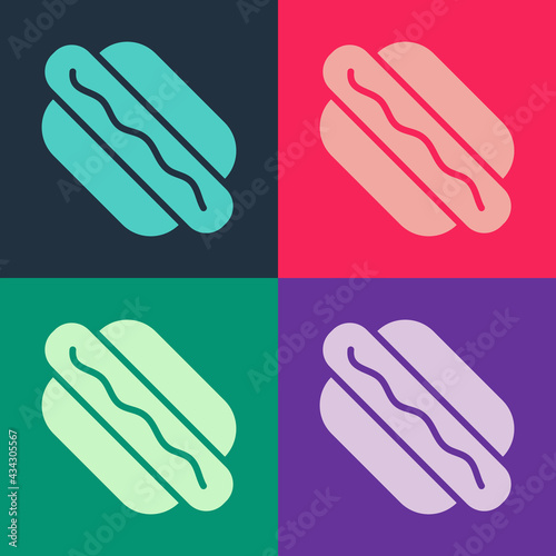 Pop art Hotdog sandwich icon isolated on color background. Sausage icon. Fast food sign. Vector