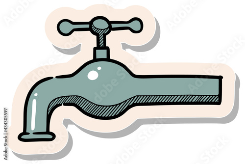 Hand drawn sticker style water faucet vector illustration