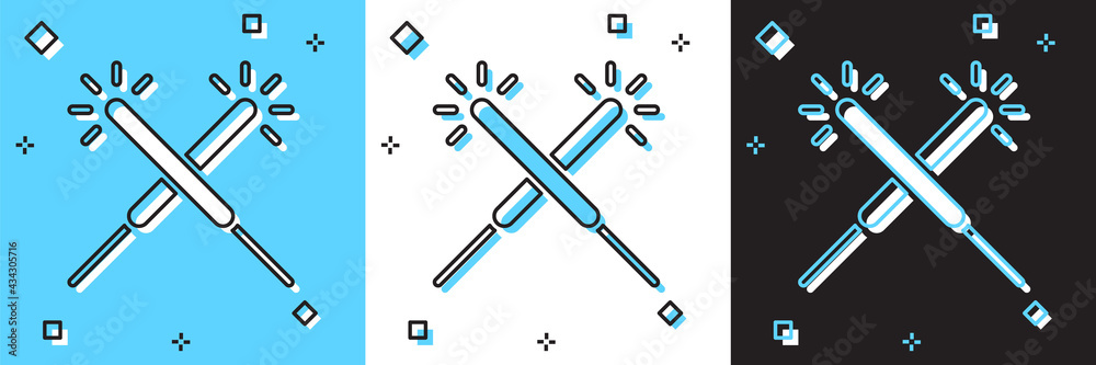 Set Sparkler firework icon isolated on blue and white, black background. Festive Christmas sparkler candle lights. Merry Christmas and Happy New Year. Vector Set Sparkler firework icon isolated on blue and white, black background. Festive Christmas sparkler candle lights. Merry Christmas and Happy New Year. Vector
