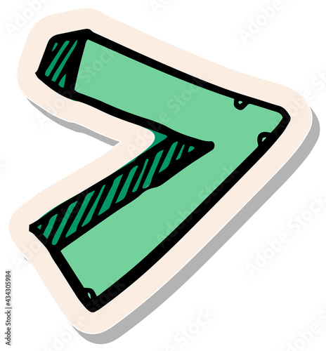 Hand drawn sticker style Math symbol greater than vector illustration