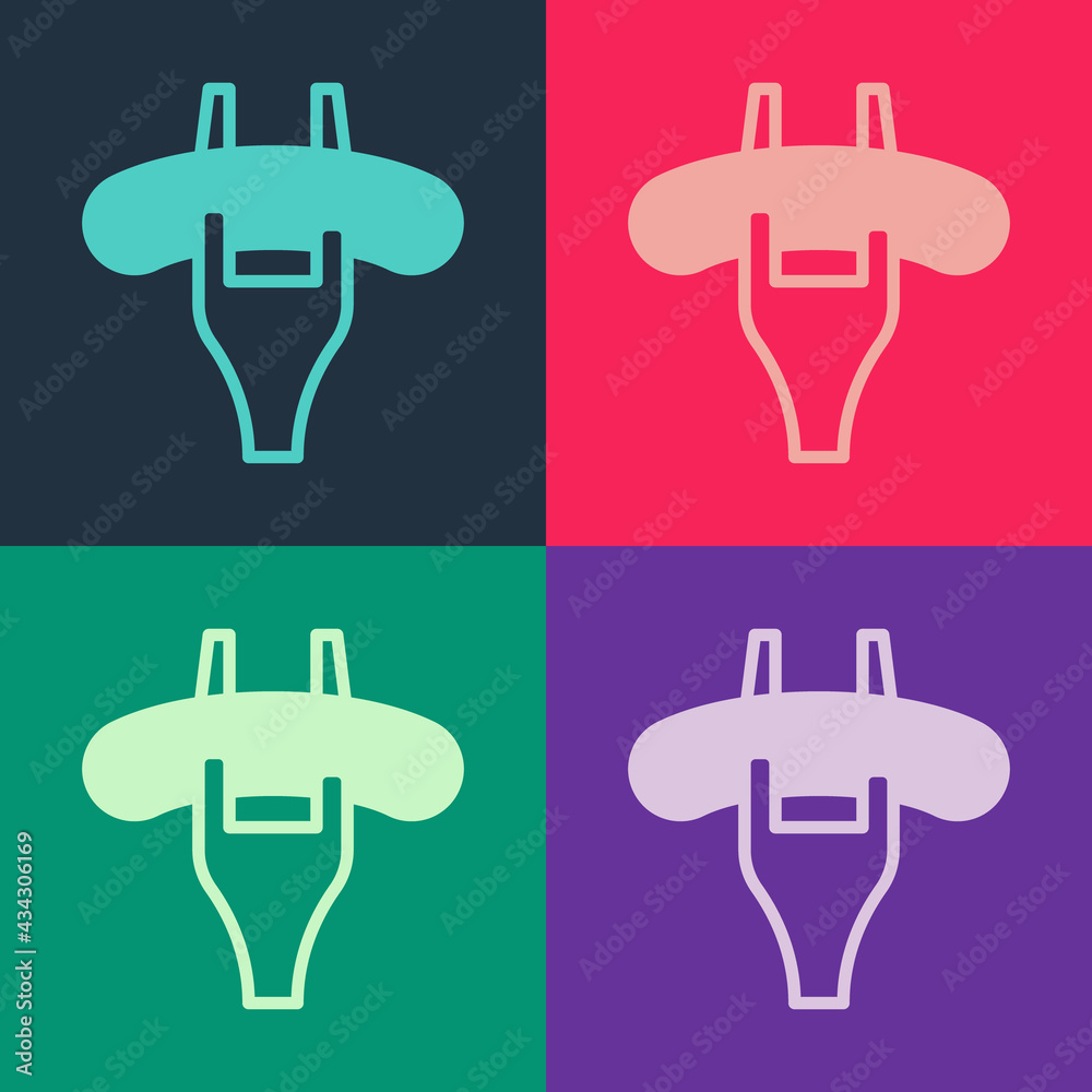 Pop art Sausage on the fork icon isolated on color background. Grilled sausage and aroma sign. Vector Pop art Sausage on the fork icon isolated on color background. Grilled sausage and aroma sign. Vector