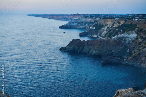 View at Cape Fiolent at blue hour after sunset. Beautiful seascape.