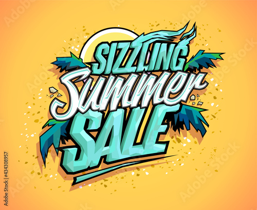 Sizzling summer sale vector banner, hot tropical design concept