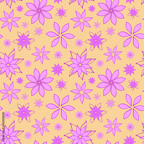 Abstract fantasy flower seamless pattern background. Stylized geometric floral motif endless texture. Simplified editable repeating surface design. Flat boundless ornament for fabric, textile, linen