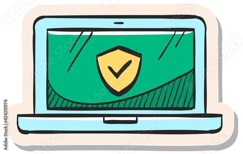 Hand drawn sticker style icon Laptops antivirus