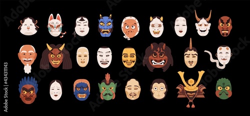 Tablou canvas Set of isolated Japanese theatrical Noh masks