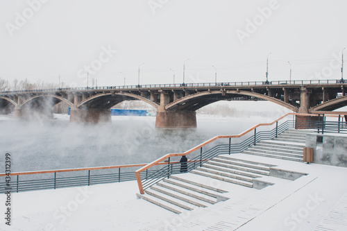 Yaryginskaya embankment in winter in Krasnoyarsk
