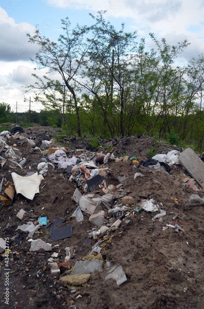 Spring landscape.Ecology of Ukraine. Nature near Ukrainian capital. Environmental contamination. Illegal junk dump. Kiev , Ukraine