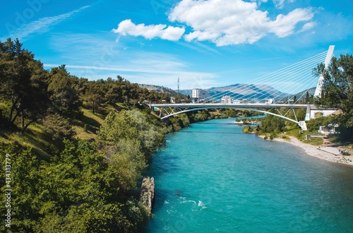 View of Podgorica city with the Moraca river in Montenegro	 photo