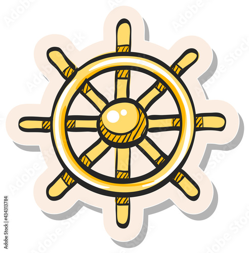 Hand drawn sticker style icon Ship steer wheel