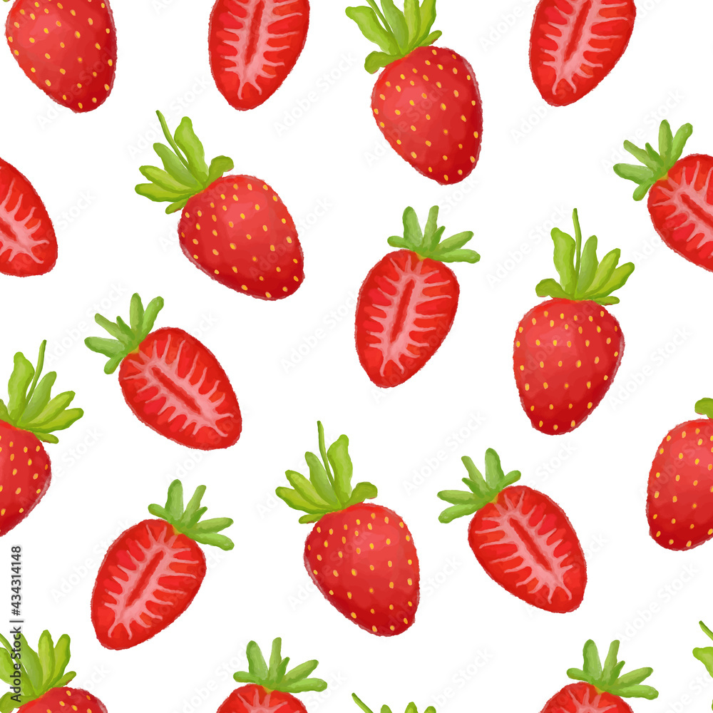 Juicy seamless pattern with strawberries, hand-drawn illustration Juicy seamless pattern with strawberries, hand-drawn illustration