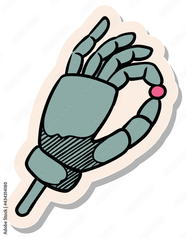 Hand drawn sticker style Robotic arm holding small object icon vector illustration Hand drawn sticker style Robotic arm holding small object icon vector illustration