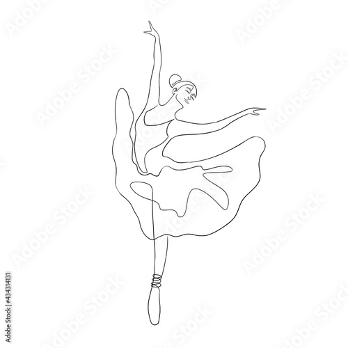 Continuous Line Art Ballerina Isolated Vector Illustration. One line ballet dancer in graceful posture for logo, emblem template, web, prints