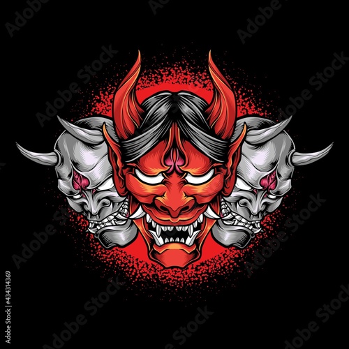 three scary oni masks logo