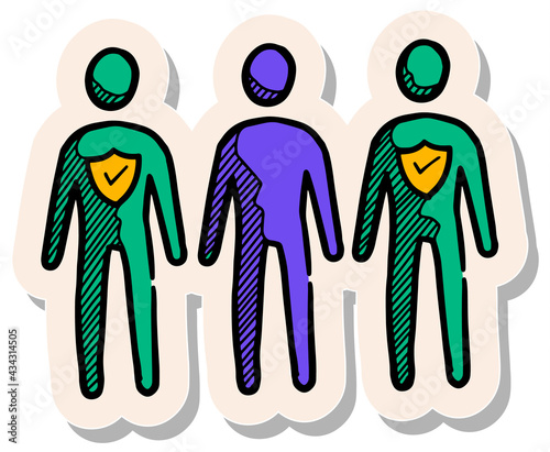 Hand drawn sticker style herd immunity concept icon vector illustration
