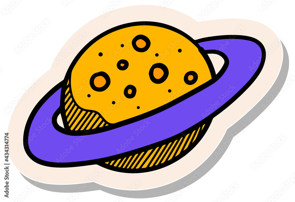 Hand drawn sticker style Planet icon in doodle sketch lines vector illustration