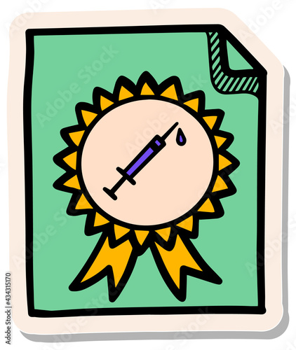 Hand drawn sticker style vaccination certificate concept icon vector illustration