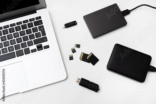 Multiple storage devices, pendrive, memory cards photo