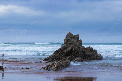 rock formation on the beach of sopelana, in the province of vizcaya
