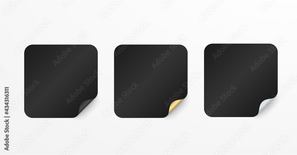 Realistic set white and gold stickers or patches mockup. Blank labels of different shapes square. 3d vector