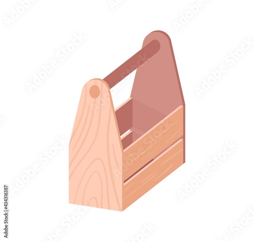 Empty wooden box with handle for storage. Small wood container from planks. R...