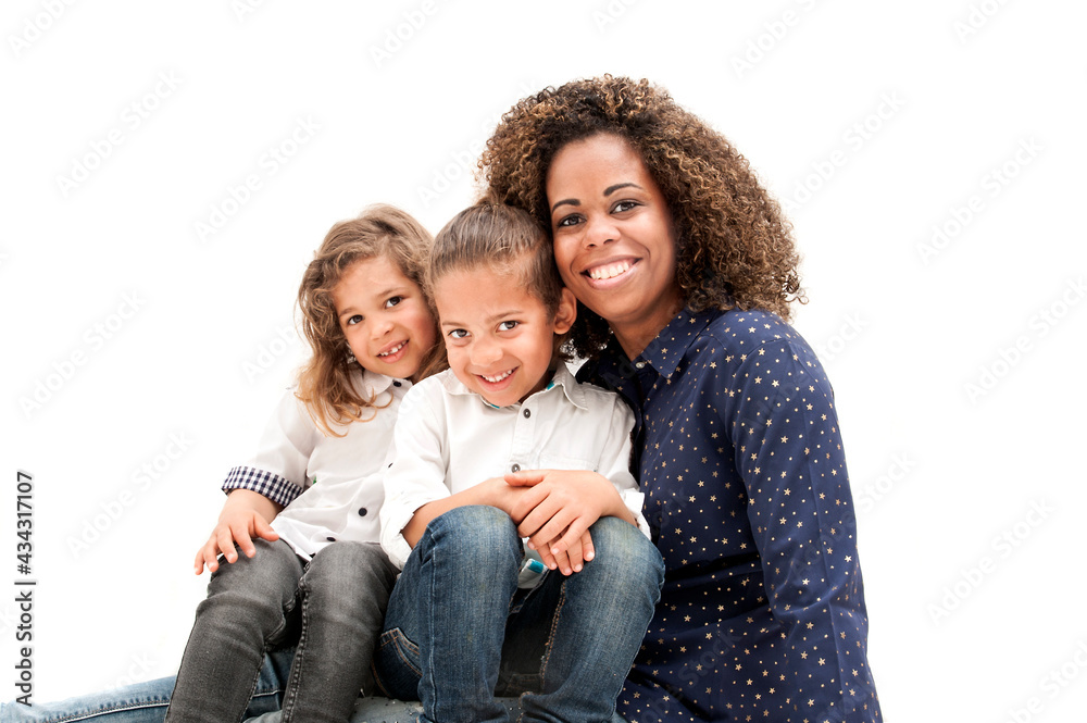 Happy Brazilian mother with two multiethnic children Happy Brazilian mother with two multiethnic children