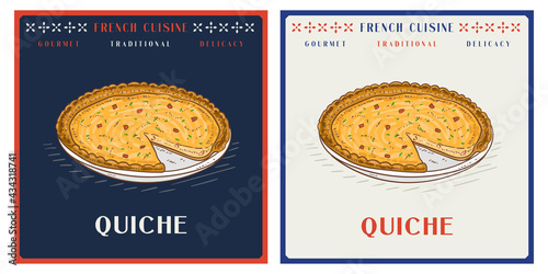 Quiche Lorraine is French tart retro vintage illustration