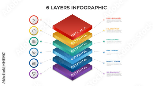 6 layers infographic element template vector, vertical list diagram for presentation layout, etc.
